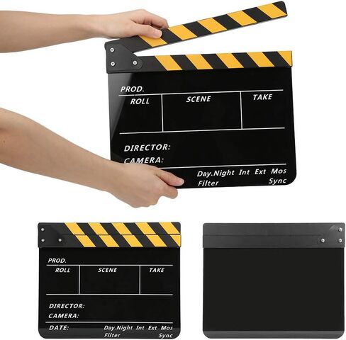 Movie Film Clap Board, Acrylic 30x25cm Movie Clappers Board, Scene Slate Board for TV Video Movie Photo Props Excellent Decoration (Yellow Strip Blackboard (PAV1YBE)) in Saudi Arabia