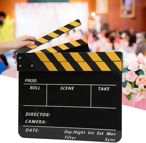 Movie Film Clap Board, Acrylic 30x25cm Movie Clappers Board, Scene Slate Board for TV Video Movie Photo Props Excellent Decoration (Yellow Strip Blackboard (PAV1YBE)) in Saudi Arabia