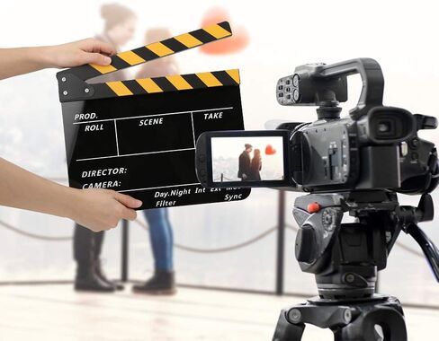 Movie Film Clap Board, Acrylic 30x25cm Movie Clappers Board, Scene Slate Board for TV Video Movie Photo Props Excellent Decoration (Yellow Strip Blackboard (PAV1YBE)) in Saudi Arabia