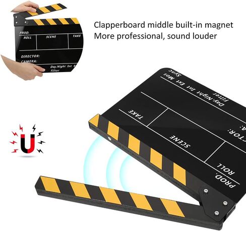 Movie Film Clap Board, Acrylic 30x25cm Movie Clappers Board, Scene Slate Board for TV Video Movie Photo Props Excellent Decoration (Yellow Strip Blackboard (PAV1YBE)) in Saudi Arabia