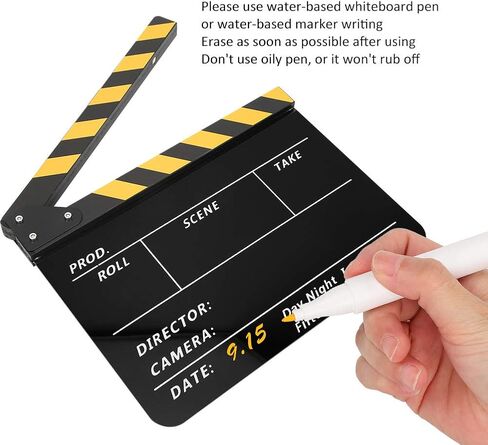 Movie Film Clap Board, Acrylic 30x25cm Movie Clappers Board, Scene Slate Board for TV Video Movie Photo Props Excellent Decoration (Yellow Strip Blackboard (PAV1YBE)) in Saudi Arabia
