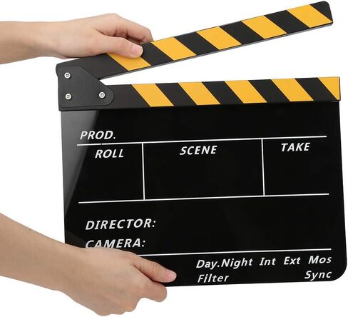 Movie Film Clap Board, Acrylic 30x25cm Movie Clappers Board, Scene Slate Board for TV Video Movie Photo Props Excellent Decoration (Yellow Strip Blackboard (PAV1YBE)) in Saudi Arabia