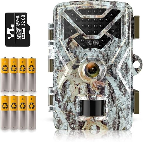 Hawkray Trail Camera 30MP 2K,Game Camera with Wide-Angle Motion Latest Sensor View 0.2s Trigger Speed 8 Batteries and 32GB SD Card 2'' HD TFT Screen Waterproof Cam for Wildlife Monitoring in Kuwait