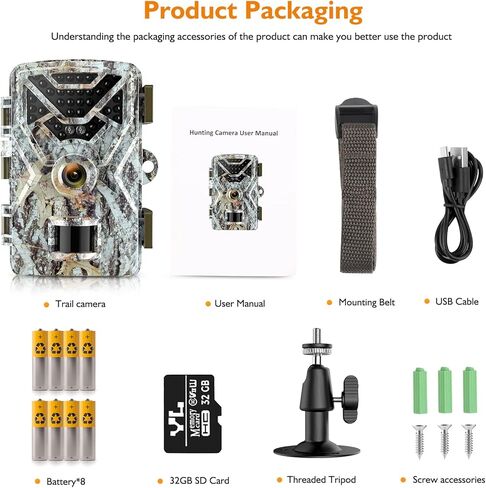 Hawkray Trail Camera 30MP 2K,Game Camera with Wide-Angle Motion Latest Sensor View 0.2s Trigger Speed 8 Batteries and 32GB SD Card 2'' HD TFT Screen Waterproof Cam for Wildlife Monitoring in Kuwait