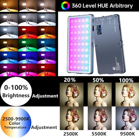 RGB فيديو ضوء المحمولة LED أضواء الكاميرا لوحة 360 درجة كامل اللون CRI96 عكس الضوء 2500K-9900K / 4000mAh قابلة للشحن LED إضاءة DSLR للتصوير الفوتوغرافي / مؤتمر الفيديو / يوتيوب / TikTok Live in Kuwait