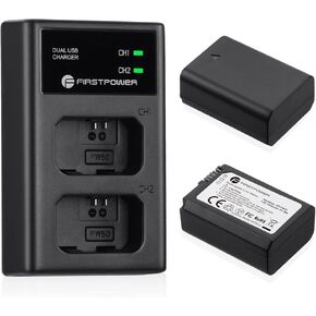 FirstPower NP-FW50 Battery 2-Pack and USB Dual Charger Compatible with Sony A6000 A6300 A6400 A6500 A7 A7II A7RII A7SII A7S A7S2 A7R A7R2 A5100 A5000 RX10 RX10II III Cameras in Kuwait