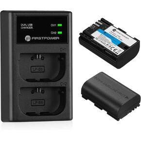 FirstPower LP-E6 LP-E6N Batteries and Dual USB Charger Compatible with Canon EOS 5D Mark II III IV, 5DS, 5DS R, 6D, 6D Mark II, 7D, 7D Mark II, 60D, 70D, 80D, 90D, R, R5, C700, XC10, XC15 in Kuwait