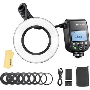 Godox MF-R76N TTL LED حلقة فلاش صغيرة، CCT 5900K 550 طاقة كاملة، 76Ws HSS 2.4G 0.1-1s وقت إعادة التدوير أنابيب فلاش مزدوجة Speedlight وحلقات محول شاشة LCD لنيكون Caremas in Saudi Arabia