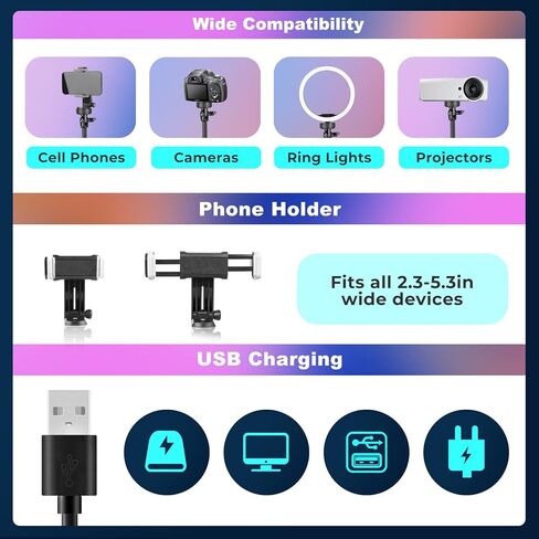 ضوء حلقة UBeesize مقاس 12 بوصة مع حامل ثلاثي القوائم وحامل هاتف، ضوء حلقة RGB مع حامل مقاس 67 بوصة، 10 مستويات تعتيم، 15 مصباح حلقي LED للهاتف، البث المباشر، المكياج، يوتيوب، تيك توك in Kuwait