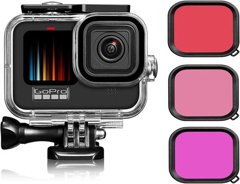 Hero 11 10 9 Waterproof Housing Case with 3-Pack Dive Filter for GoPro Hero11 10 9 Black, Protective 60m Underwater Dive Case Shell with Bracket Accessories for Go Pro Action Camera Accessories in Saudi Arabia