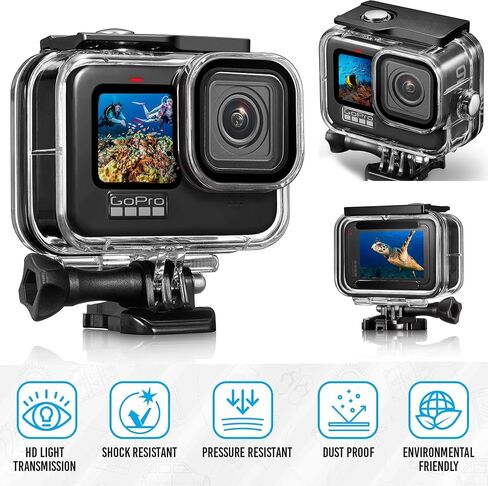 Hero 11 10 9 Waterproof Housing Case with 3-Pack Dive Filter for GoPro Hero11 10 9 Black, Protective 60m Underwater Dive Case Shell with Bracket Accessories for Go Pro Action Camera Accessories in Saudi Arabia