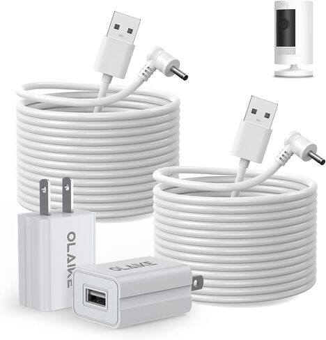 كابل شحن OLAIKE بطول 16 قدم/5 متر (3 عبوات) مع محول طاقة تيار مستمر لبطارية كاميرا Ring Spotlight وبطارية كاميرا Ring Stick Up Cam، كابل خارجي مقاوم للطقس لشحن الكاميرا بشكل مستمر، أبيض in Kuwait