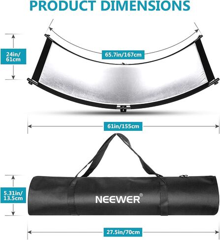 Neewer Clamshell Light Reflector Diffuser with Carrying Bag, 66"×24"/155x61cm Photography Curved Lighting Reflector for Photo Studio Photography, Black/White/Gold/Silver Colors (Stand Not Included) in Saudi Arabia