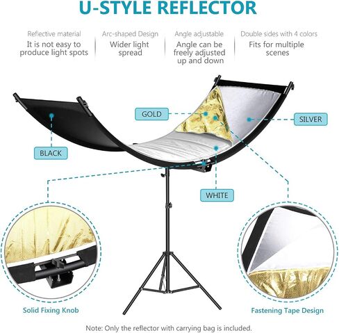 Neewer Clamshell Light Reflector Diffuser with Carrying Bag, 66"×24"/155x61cm Photography Curved Lighting Reflector for Photo Studio Photography, Black/White/Gold/Silver Colors (Stand Not Included) in Saudi Arabia