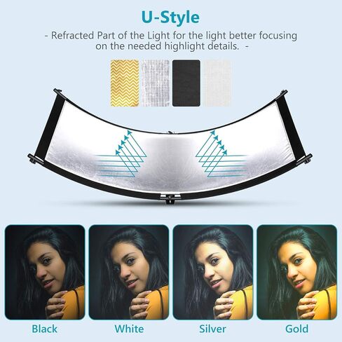 Neewer Clamshell Light Reflector Diffuser with Carrying Bag, 66"×24"/155x61cm Photography Curved Lighting Reflector for Photo Studio Photography, Black/White/Gold/Silver Colors (Stand Not Included) in Saudi Arabia