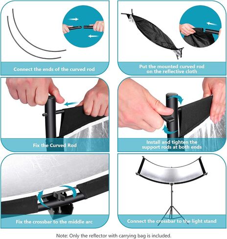 Neewer Clamshell Light Reflector Diffuser with Carrying Bag, 66"×24"/155x61cm Photography Curved Lighting Reflector for Photo Studio Photography, Black/White/Gold/Silver Colors (Stand Not Included) in Saudi Arabia
