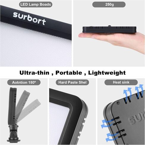 مصباح فيديو من سوربورت، مصباح فيديو LED رفيع للغاية محمول، شاشة LCD مدمجة، ضوء زر قابل للتعتيم بلونين + بطارية مدمجة in Kuwait