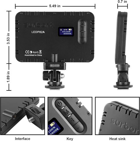 مصباح فيديو من سوربورت، مصباح فيديو LED رفيع للغاية محمول، شاشة LCD مدمجة، ضوء زر قابل للتعتيم بلونين + بطارية مدمجة in Kuwait