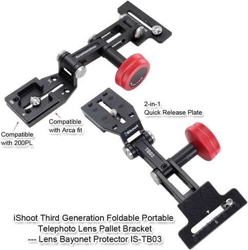iShoot Portable Telephoto Lens Bracket, Foldable Long Focus Lens Support, Zoom Lens Stand, 2-in1 Camera Quick Release Plate Compatible with Manfrotto 200PL & Arca-Swiss Fit Tripod Ball Head Clamp in Kuwait