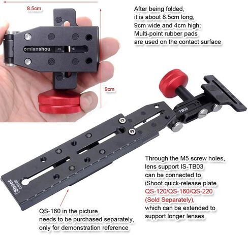iShoot Portable Telephoto Lens Bracket, Foldable Long Focus Lens Support, Zoom Lens Stand, 2-in1 Camera Quick Release Plate Compatible with Manfrotto 200PL & Arca-Swiss Fit Tripod Ball Head Clamp in Kuwait
