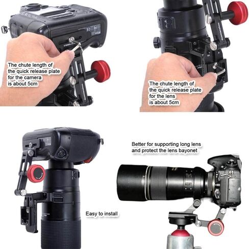 iShoot Portable Telephoto Lens Bracket, Foldable Long Focus Lens Support, Zoom Lens Stand, 2-in1 Camera Quick Release Plate Compatible with Manfrotto 200PL & Arca-Swiss Fit Tripod Ball Head Clamp in Kuwait