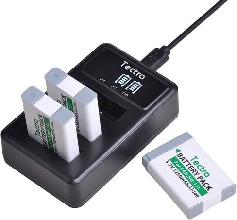 Tectra 2 Pack NB-13L Battery and LED 3-Slots USB Charger for Canon PowerShot SX740 HS, G1 X Mark III, G5 X, G5 X Mark II, G7 X, G7 X Mark II, G7 X Mark III, G9 X, G9 X Mark II, SX620 HS, SX720 HS in Saudi Arabia