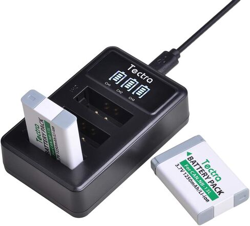 Tectra 2 Pack NB-13L Battery and LED 3-Slots USB Charger for Canon PowerShot SX740 HS, G1 X Mark III, G5 X, G5 X Mark II, G7 X, G7 X Mark II, G7 X Mark III, G9 X, G9 X Mark II, SX620 HS, SX720 HS in Saudi Arabia