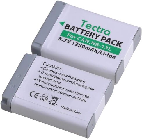 Tectra 2 Pack NB-13L Battery and LED 3-Slots USB Charger for Canon PowerShot SX740 HS, G1 X Mark III, G5 X, G5 X Mark II, G7 X, G7 X Mark II, G7 X Mark III, G9 X, G9 X Mark II, SX620 HS, SX720 HS in Saudi Arabia