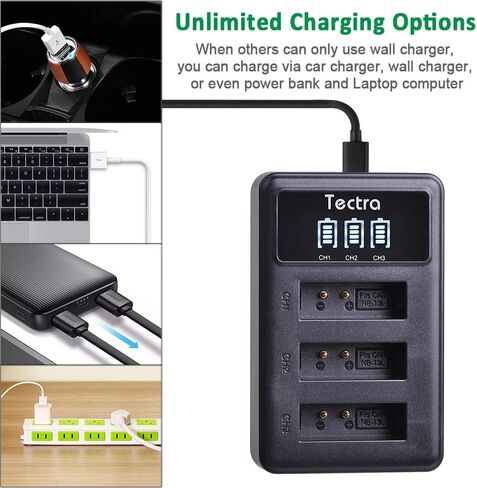 Tectra 2 Pack NB-13L Battery and LED 3-Slots USB Charger for Canon PowerShot SX740 HS, G1 X Mark III, G5 X, G5 X Mark II, G7 X, G7 X Mark II, G7 X Mark III, G9 X, G9 X Mark II, SX620 HS, SX720 HS in Saudi Arabia