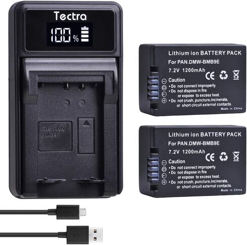 Tectra 2 Pack DMW-BMB9 DMW-BMB9E DMW-BMB9PP Battery and LED USB Charger for Panasonic Lumix DC-FZ80, DMC-FZ40K, DMC-FZ45K, DMC-FZ47K, DMC-FZ48K, DMC-FZ60, DMC-FZ70, DMC-FZ100, DMC-FZ150 Digital Camera in Kuwait