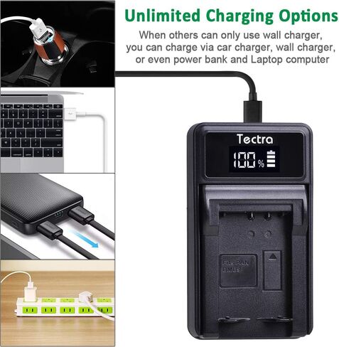 Tectra 2 Pack DMW-BMB9 DMW-BMB9E DMW-BMB9PP Battery and LED USB Charger for Panasonic Lumix DC-FZ80, DMC-FZ40K, DMC-FZ45K, DMC-FZ47K, DMC-FZ48K, DMC-FZ60, DMC-FZ70, DMC-FZ100, DMC-FZ150 Digital Camera in Kuwait