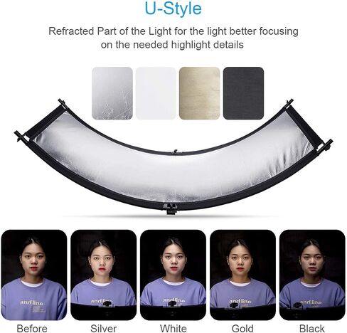 عاكس ضوء Fomito Clamshell 70 بوصة × 25.6 بوصة / 178 × 65 سم ، موزع إضاءة منحني لتصوير التصوير الفوتوغرافي ستديو التصوير الفوتوغرافي ، أسود/أبيض/ذهبي/فضي in Saudi Arabia