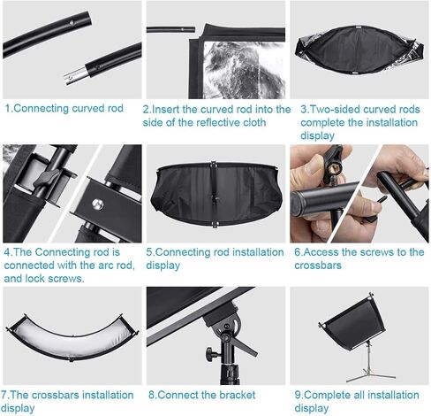 عاكس ضوء Fomito Clamshell 70 بوصة × 25.6 بوصة / 178 × 65 سم ، موزع إضاءة منحني لتصوير التصوير الفوتوغرافي ستديو التصوير الفوتوغرافي ، أسود/أبيض/ذهبي/فضي in Saudi Arabia