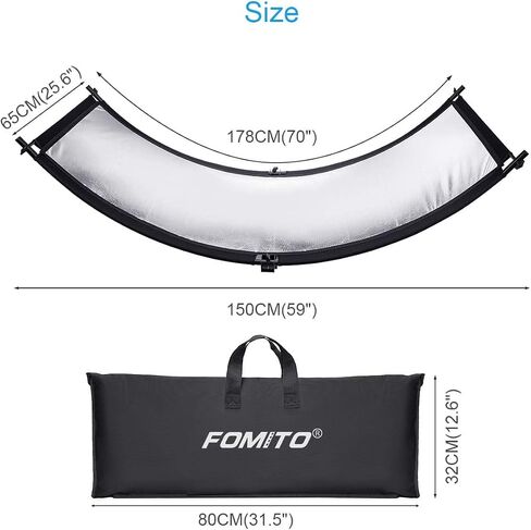 عاكس ضوء Fomito Clamshell 70 بوصة × 25.6 بوصة / 178 × 65 سم ، موزع إضاءة منحني لتصوير التصوير الفوتوغرافي ستديو التصوير الفوتوغرافي ، أسود/أبيض/ذهبي/فضي in Saudi Arabia
