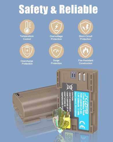 JYJZPB LP-E6N LP-E6 Replacement Battery with Type-C Port Compatible for Canon 60D, 70D, 80D, 90D, EOS 5D Mark II/III/IV, EOS 5DS, 5DS, 6D, 7D, 7D Mark II, 7D EOS R, R5, R6 Digital Camera in Kuwait