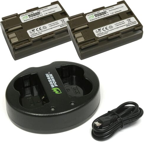 Wasabi Power Battery (2-Pack) & Dual Charger for Canon BP-511, BP-511A, BP-512, BP-514N & EOS 5D, 10D, 20Da, 300D, 30D, 40D, 50D, D30, D60, PowerShot G1/G2/G3/G5/G6, FV100, FV200, FV300, FV400 & More in Kuwait
