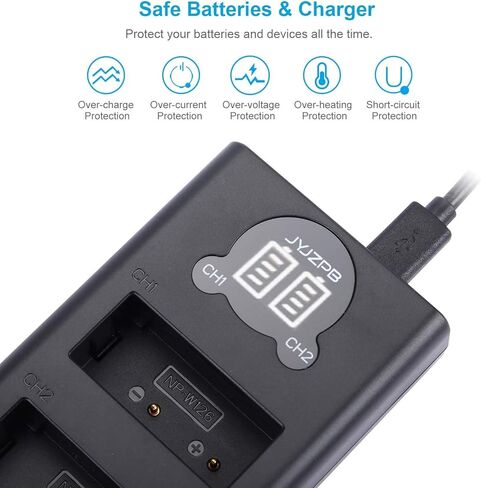 JYJZPB 2 حزمة NP-W126S NP-W126 بطاريات شاحن مجموعة ل فوجي X-T3 X-T2 X-T1 X-A5 X-A10 X-A7 X-A5 X-A3 X-A2 X-A1 X-E2 X-E1 X100F X-H1 X-M1 X-Pro2 X-Pro1 فوجي فيلم X-T20 X-T10 X-T30 X-T100 X-T200 in Kuwait