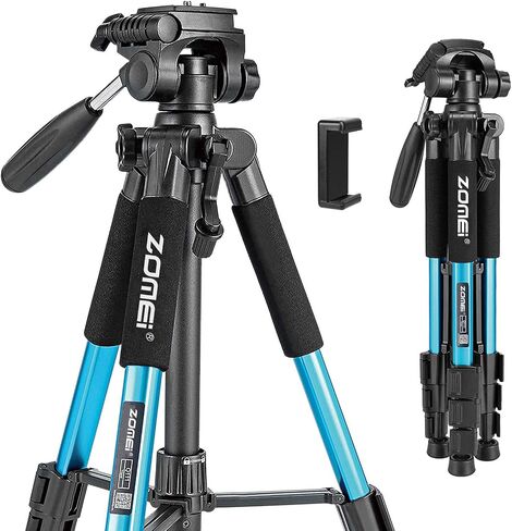 Portable 55-inch Camera Tripod Q111 Lightweight Phone Stand with Phone Holder and Quick Release Plate for DSLR Cameras,Cell Phones,Projector,Webcam,Spotting Scopes Canon EOS Nikon Sony Samsung(Blue) in Saudi Arabia