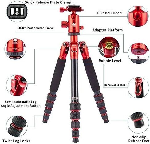 SIRUI Camera Tripod AM-1204K Lightweight Carbon Fiber Tripod with K-10X Ball Head with Case - Convertible to Monopod in Kuwait
