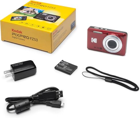Kodak PIXPRO FZ55 Digital Camera, Red Bundle with Lexar 32GB High-Performance 800x UHS-I SDHC Memory Card + Deco Photo Point and Shoot Field Bag Camera Case in Kuwait