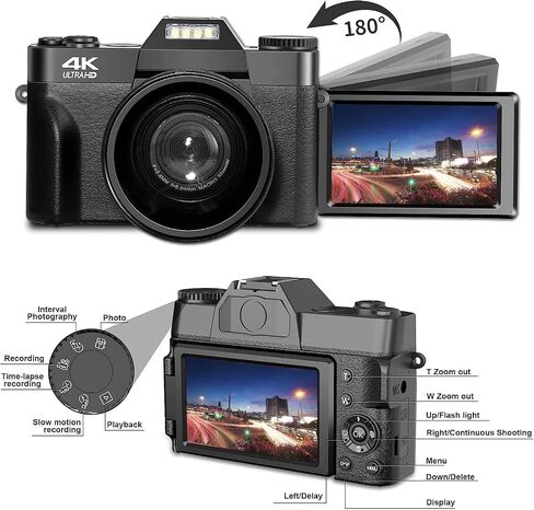 eDealz 4K 48MP مجموعة كاميرا رقمية للتصوير الفوتوغرافي لكاميرا يوتيوب مع شاشة قلاب، واي فاي، زاوية واسعة وعدسة ماكرو، بطاقة SD صغيرة 64 جيجابايت، حامل ثلاثي مرن 12 بوصة، حقيبة حمل، قارئ بطاقات (كحلي) in Saudi Arabia