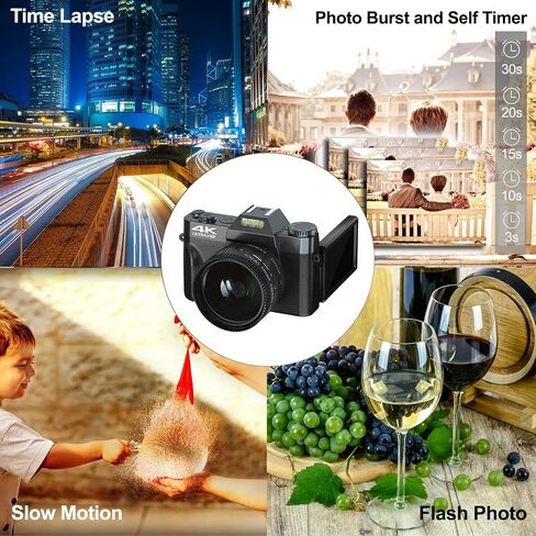 eDealz 4K 48MP مجموعة كاميرا رقمية للتصوير الفوتوغرافي لكاميرا يوتيوب مع شاشة قلاب، واي فاي، زاوية واسعة وعدسة ماكرو، بطاقة SD صغيرة 64 جيجابايت، حامل ثلاثي مرن 12 بوصة، حقيبة حمل، قارئ بطاقات (كحلي) in Saudi Arabia