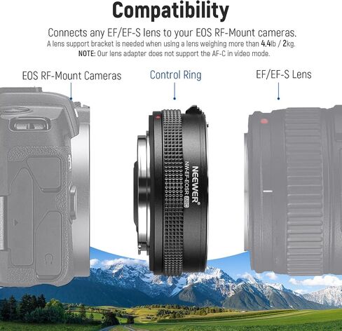 NEEWER EF to EOS R Mount Adapter Auto Focus RF Lens Mount Adapter with Control Ring Compatible with Canon EF/EF-S Lens & EOS R Ra RP R6 R5 R3 R7 R10 R8 R50 Camera, Max Load 4.4lb/2kg, NW-EF-EOSR ARC in Saudi Arabia
