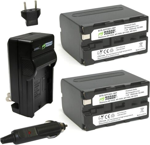 Wasabi Power Battery (2-Pack) and Charger for Sony NP-F950, NP-F960, NP-F970, NP-F975 (L Series) in Kuwait