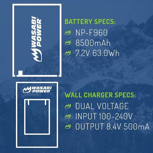 Wasabi Power Battery (2-Pack) and Charger for Sony NP-F950, NP-F960, NP-F970, NP-F975 (L Series) in Kuwait