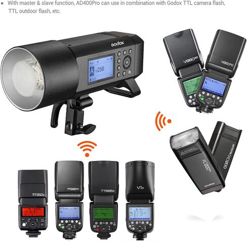 Godox AD400 Pro AD400Pro ضوء فلاش خارجي، 400ws 1/8000s HSS TTL الكل في واحد، مصباح تشكيل LED 30 وات، 390 قوة كاملة Pops Speedlite مع Godox ML-CD15 مجموعة قبة التوزيع in Saudi Arabia
