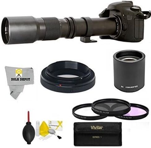 Super 500mm/1000mm f/8 Manual Telephoto Lens for Canon EOS 80D, 70D, 60D, 60Da, 50D, 40D, 30D, 1Ds, Mark III II, 7D, 6D, 5D, 5DS, Rebel T6s, T6i, T6, T5i, T5, T4i, T3i, T3, SL1 Digital SLR Cameras in Saudi Arabia