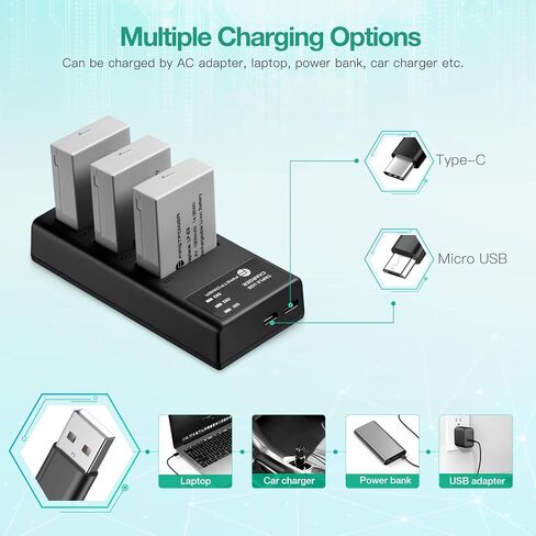 فيرست بور شاحن بطارية LP-E8 ثلاثي الفتحات لكاميرات ريبل T2i وT3i وT4i وT5i و550D و600D و650D و700D وكيس X4 وكيس X5 وكيس X6 in Kuwait