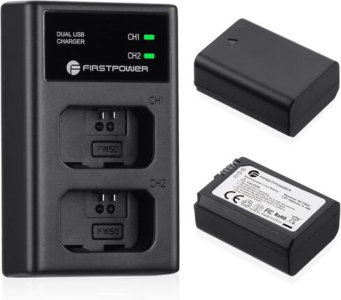 FirstPower NP-FW50 Battery 2-Pack and USB Dual Charger Compatible with Sony A6000 A6300 A6400 A6500 A7 A7II A7RII A7SII A7S A7S2 A7R A7R2 A5100 A5000 RX10 RX10II III Cameras in Kuwait