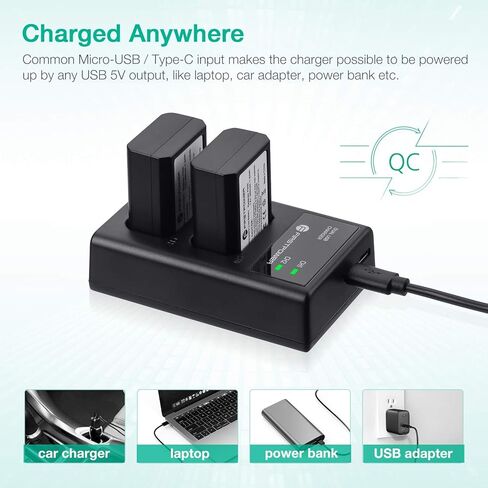 FirstPower NP-FW50 Battery 2-Pack and USB Dual Charger Compatible with Sony A6000 A6300 A6400 A6500 A7 A7II A7RII A7SII A7S A7S2 A7R A7R2 A5100 A5000 RX10 RX10II III Cameras in Kuwait